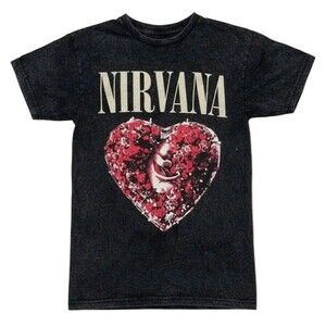 Nirvana “Heart‑Shaped Box” Mineral Wash Band Tee (Black, Size Small)